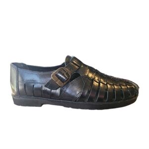 Deer Stags Mens Black Leather Woven Fisherman Slip-On with Buckle Sz 10M